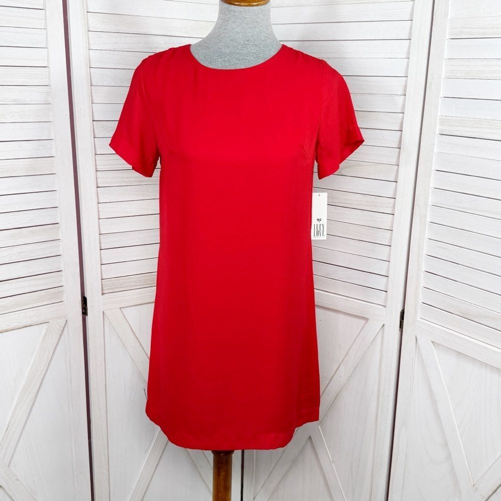 Lucy Love Short Sleeve Tunic Mini Shift Shirt Dress Red XS XSmall